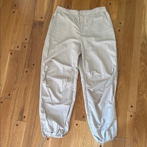 A New Day Women 10 Tan Nylon Elastic Waist Cargo Ankle Pants Drawcord Ankles